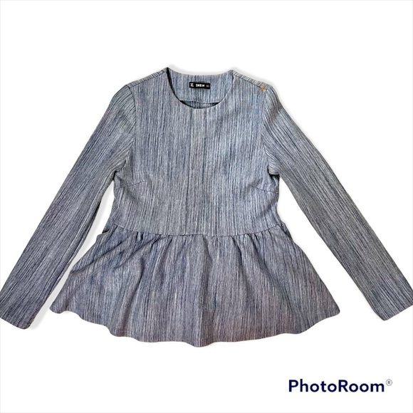 SHEIN BLOUSE PEPLUM STRETCH SCOOP NECK M - Picture 1 of 1